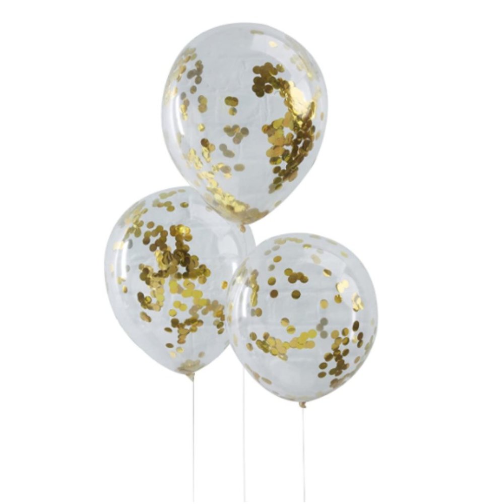 NWT Ginger Ray Gold Confetti Balloons 5 in pack